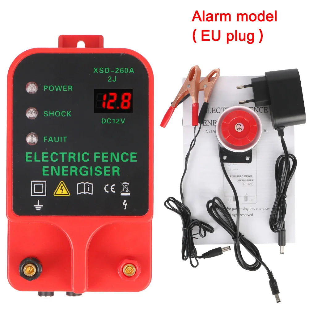 Voltage Display Electric Fence Energizer LCD 10KM Waterproof High-decibel Alarm Livestock High Voltage Pulse Controller