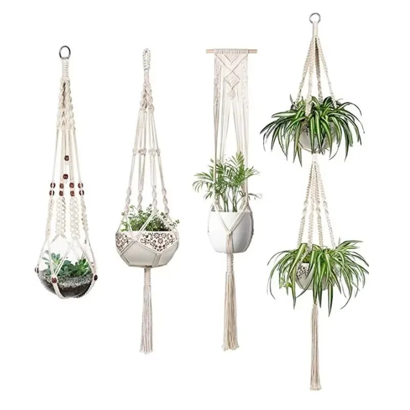 Potted Plant Hanger Basket Flower Pot Balcony Handmade Lace Knotting Hanging Rope Ornament Bohemian Style Home Garden Decoration