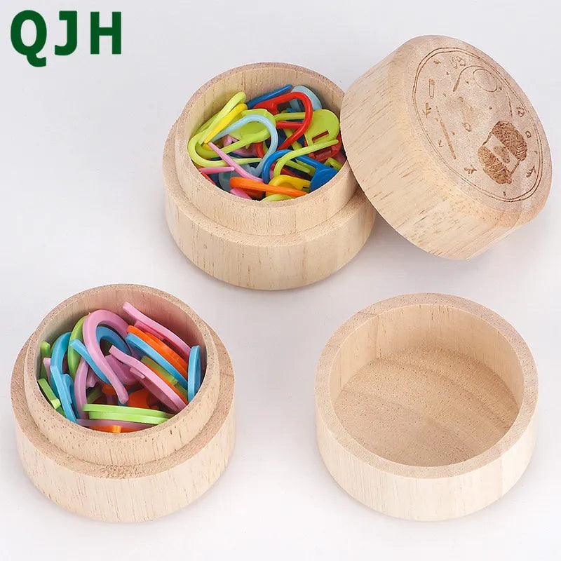 1Pcs Sewing Accessories Wooden Carving Storage box wooden Circular Mark Buckle Pin Storage Box Yarn Weaving Accessories Tool