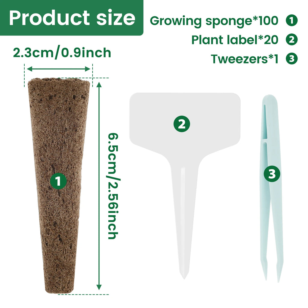 50/100Pcs Seed Grow Sponges Hydroponic Pods Kit with Plant Labels Replacement Root Growth Sponges Indoor Gardening Accessories