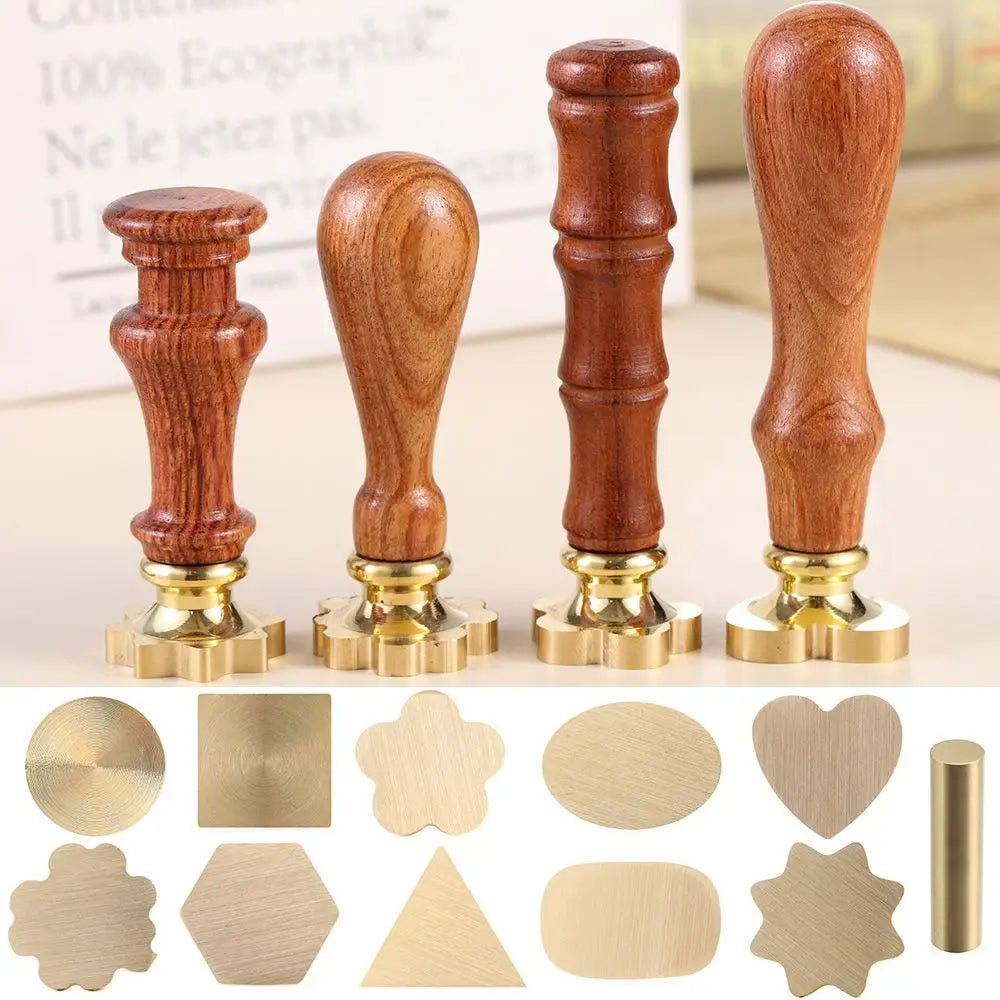 Wooden Wax Sealing Stamp Handle Brass Roung Love Heart Sealing Wax Stamps Head Retro Rosewood Handle Wax Seal Copper Head