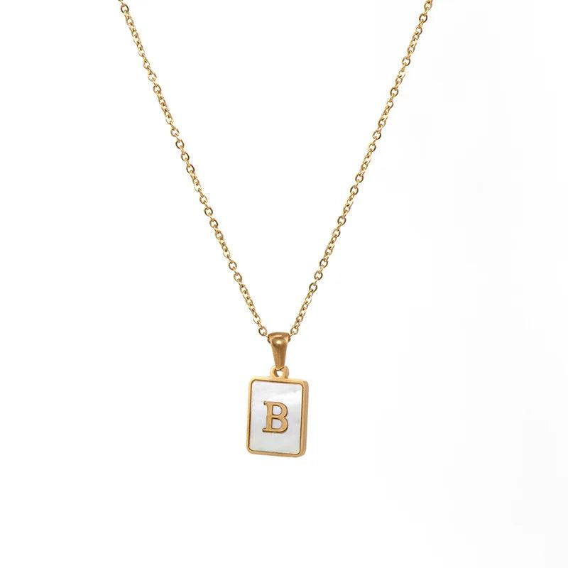 E.B.belle Minimalist Mother of Pearl Shell Stainless Steel Tarnish Free Initial Necklace Gold Plated Letter Necklace for Women