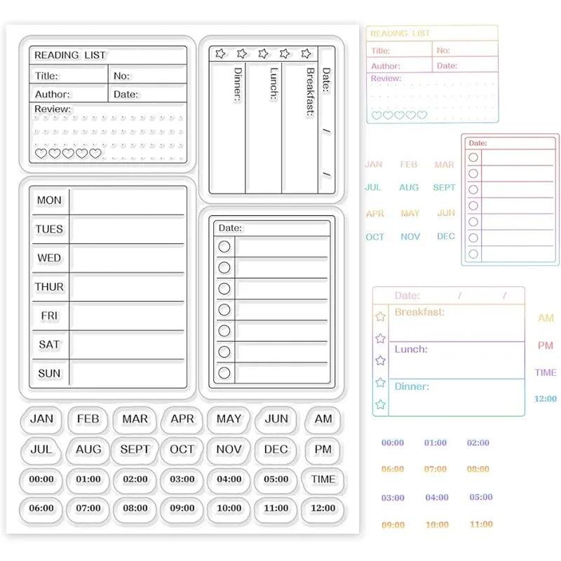 1 Sheet Calendar Planner Silicone Clear Stamps Month Week Date Time Transparent Stamps for Card Making DIY 6.3x4.3 Inches