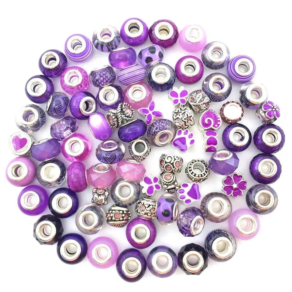 40pcs Various European-style Beads Large-hole Crystal Glass Spacer Beads Colorful Antique Silver Rhinestone DIY Snake Chain