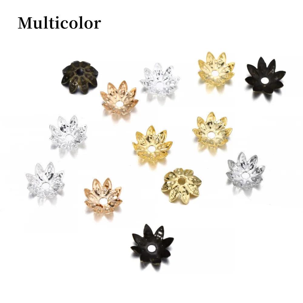 100pcs/Lot 8 10 mm  Lotus Flower Metal Loose Spacer Bead Caps Cone End Beads Cap Filigree For DIY Jewelry Finding Making