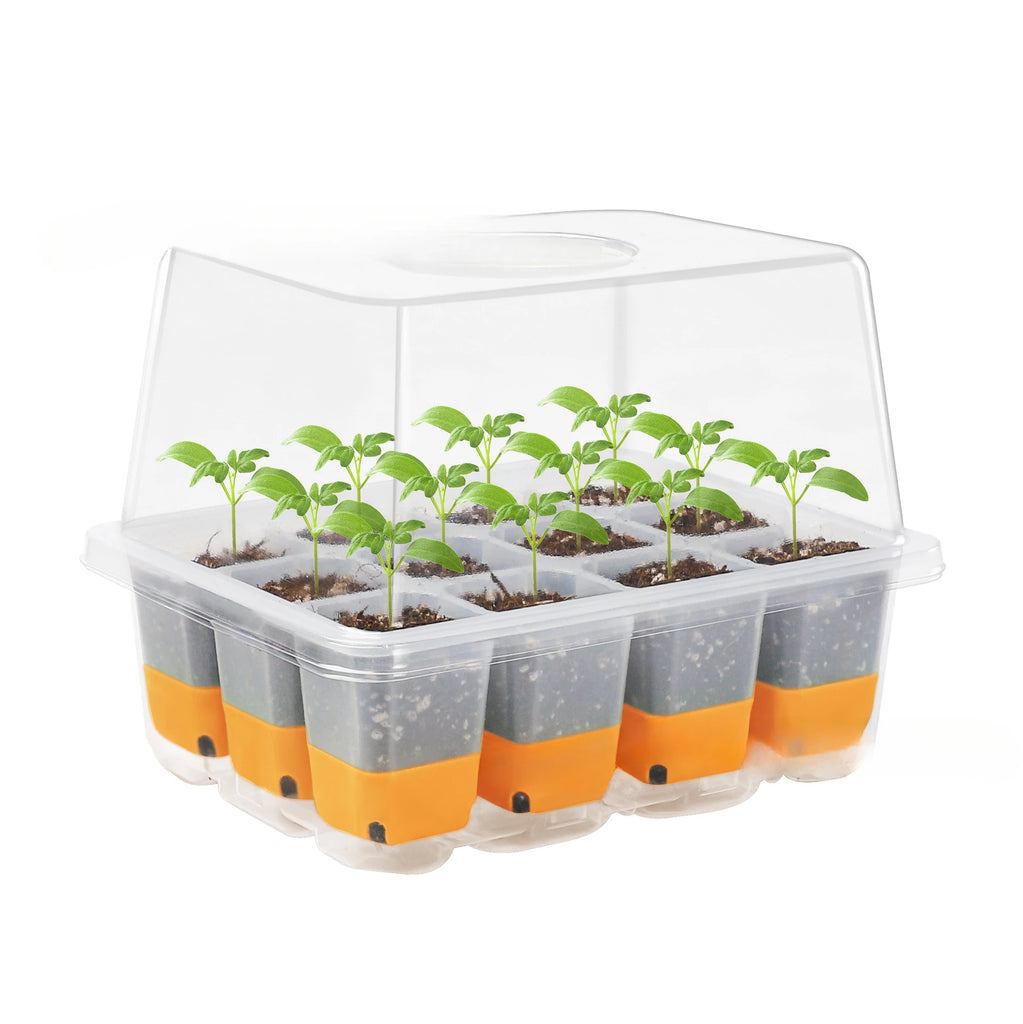 New Silicone12-cell Seedling Starter Tray Indoor Garden Greenhouse Growth Potting with Cover Adjustable Humidity Germination Box