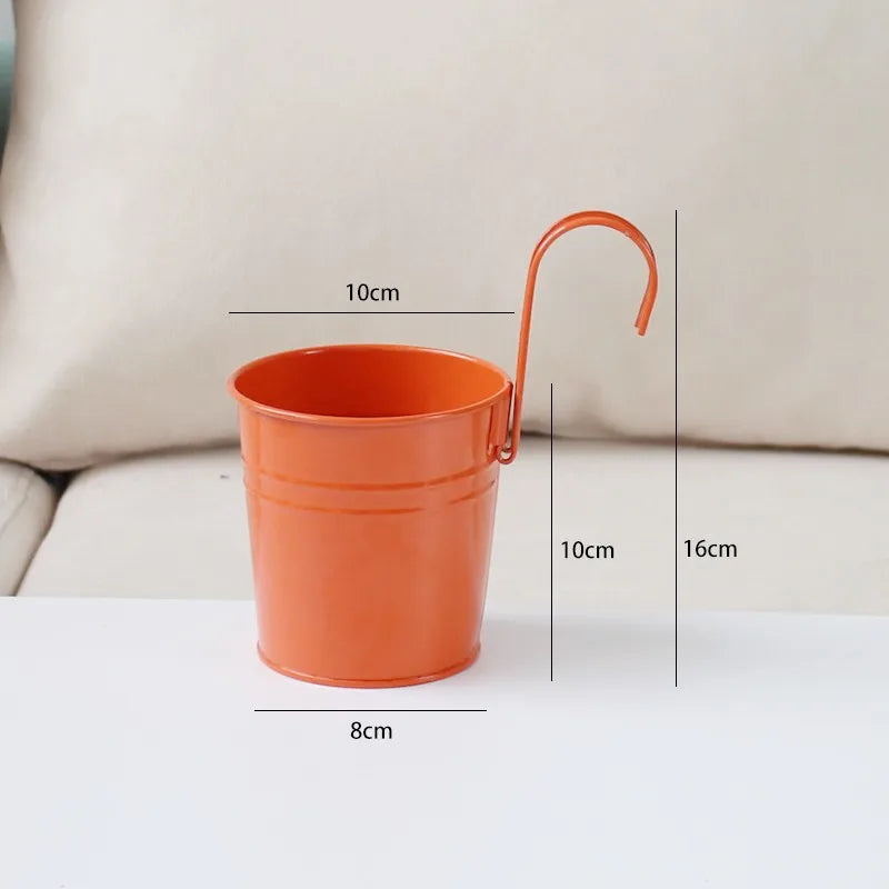 Small wrought iron hanging flower pot, detachable hook, hanging bucket, succulent green plants, balcony, candy rose color
