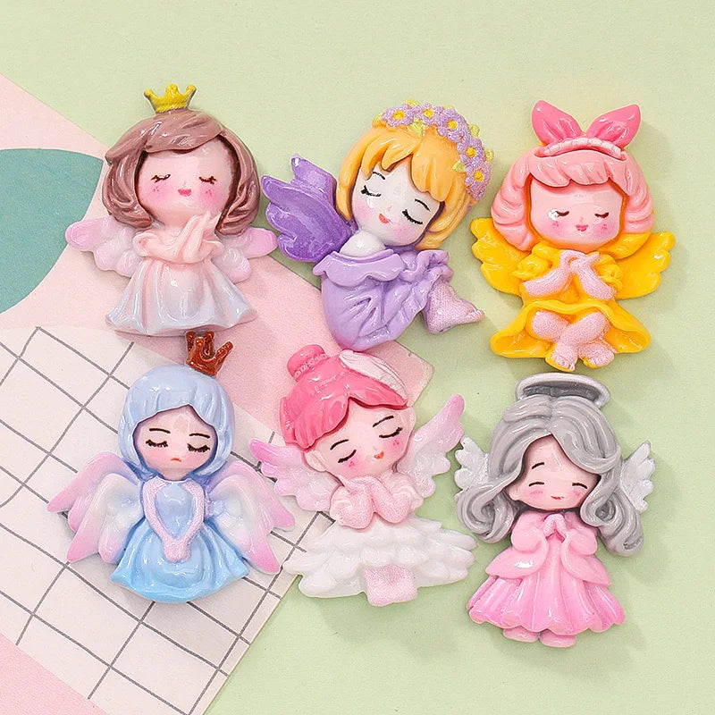 6Pcs New Cute angel girl cartoon princess Flat Back Resin Convex Circular Clipbook DIY Pendant. Hairpin Jewelry Craft Decoration