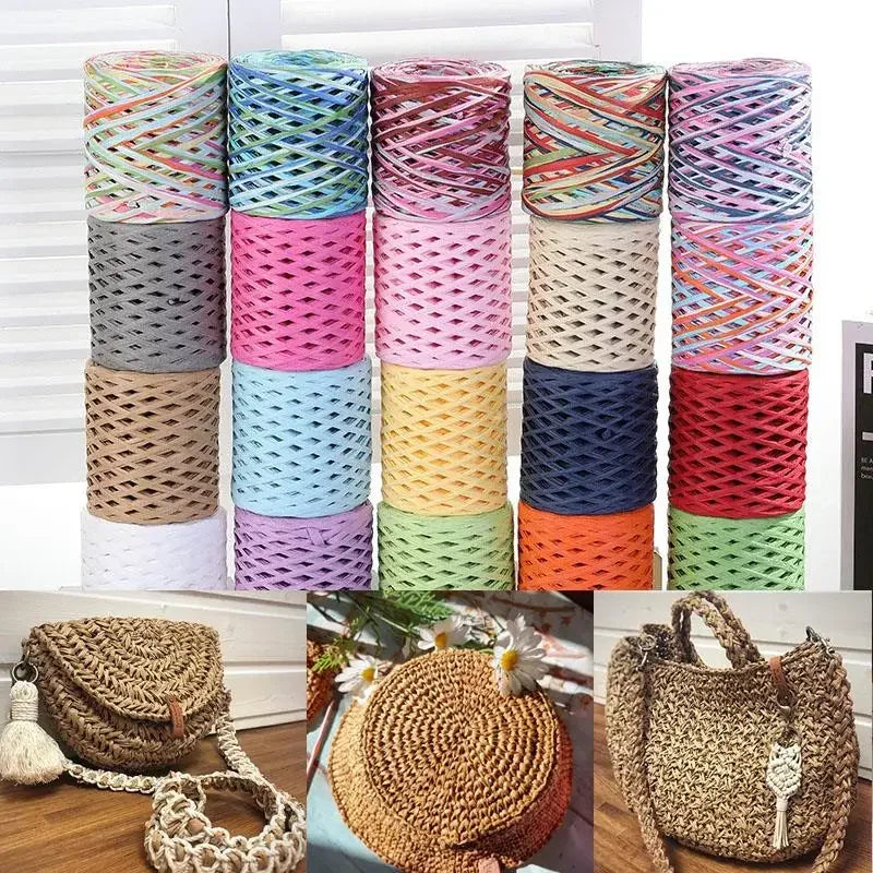 Hot Sale 200M Natural Raffia Straw Yarn for Knitting Crocheting Paper Threads DIY Handmade Summer Sunhat Beach Bag New