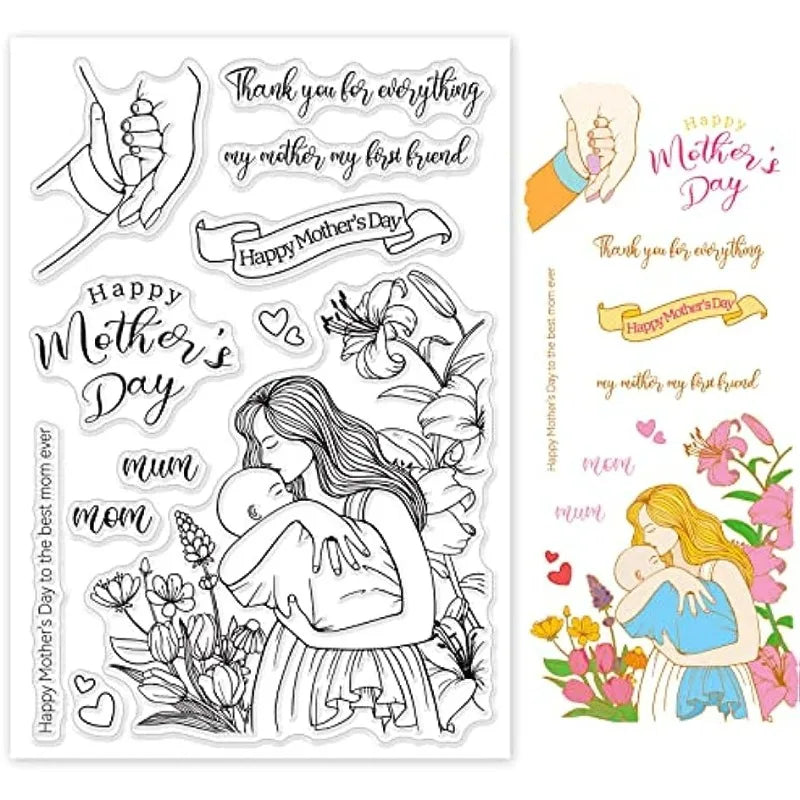 Happy Mother's Day Clear Stamps Transparent Stamps for Birthday Mother's Day Cards Making DIY Scrapbooking Album Decoration