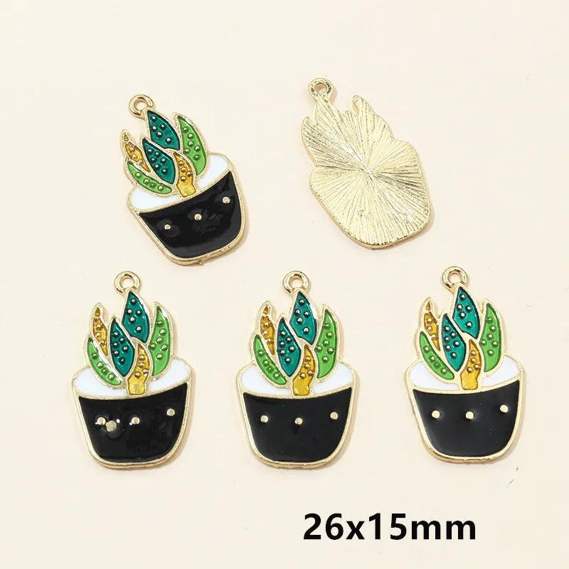 10pcs Enamel Cactus Flower Plant Charms Pendant for Jewelry Making Supplies Oil DIY Necklace Earrings Findings Accessories