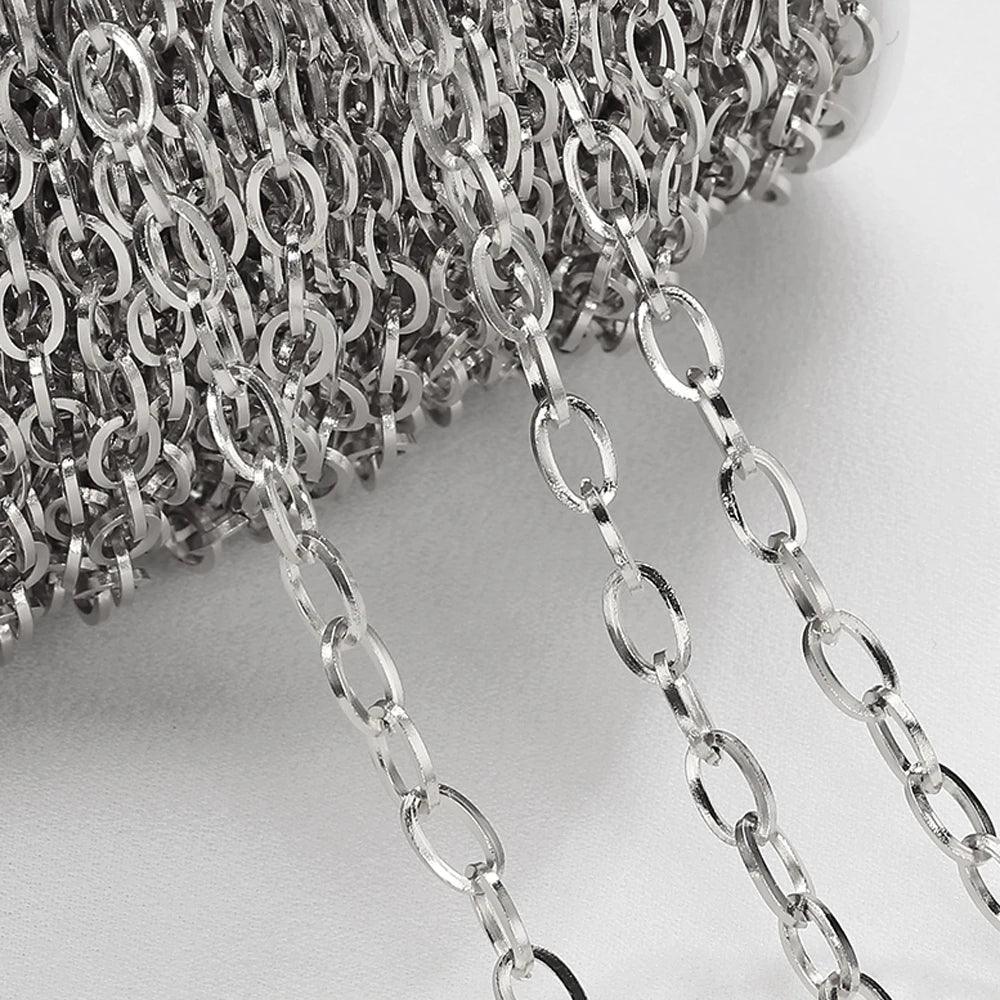1Meter Stainless Steel 4mm Oval Curb Cuban Chains for Jewelry Making DIY Supplies