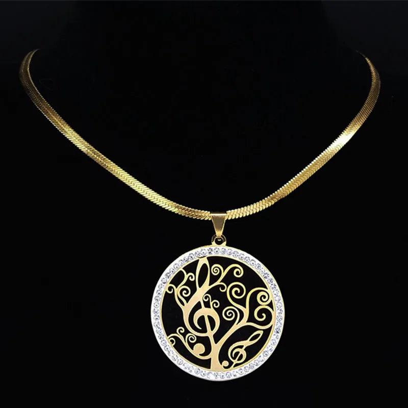Fashion Tree of Life Stainless Steel Crystal Necklaces Pendants Women Gold Color Neckless Jewelry bijoux acier innoxydable femme