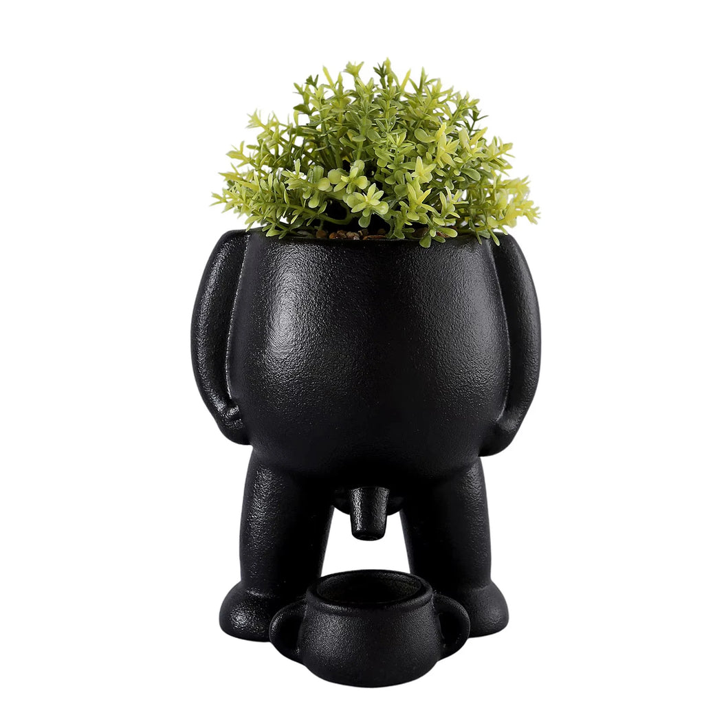 White Ceramic Peeing Potted Plan,Novelty Peeing Planter Pot with Drainage,Desktop Flower Planter Display Pot for Bedroom Patios