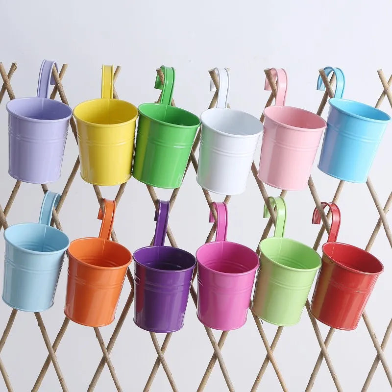 Small wrought iron hanging flower pot, detachable hook, hanging bucket, succulent green plants, balcony, candy rose color