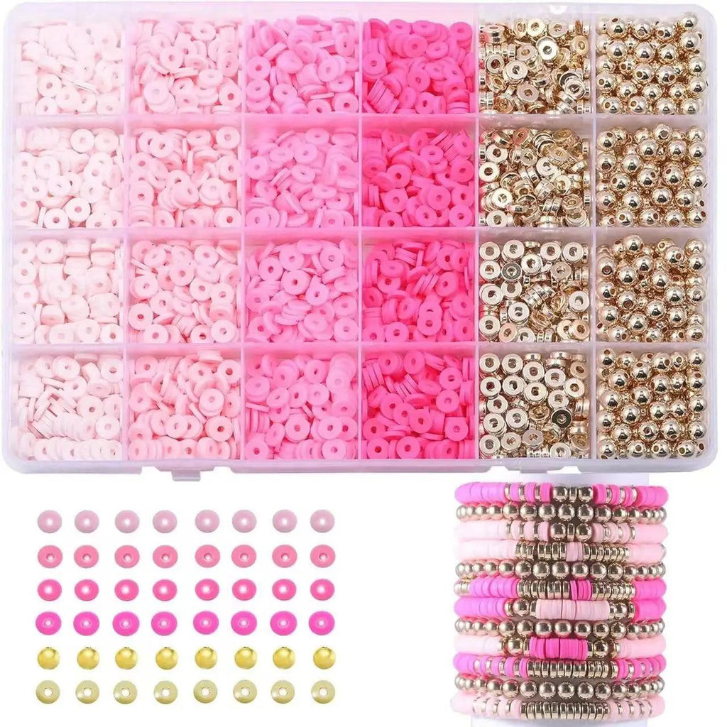 2000pcs set Valentine's Day Pink Clay Beads Box Set Ocean Series Gold Spaced Beads CCB Bead Bracelet Accessories DIY Jewelry Set