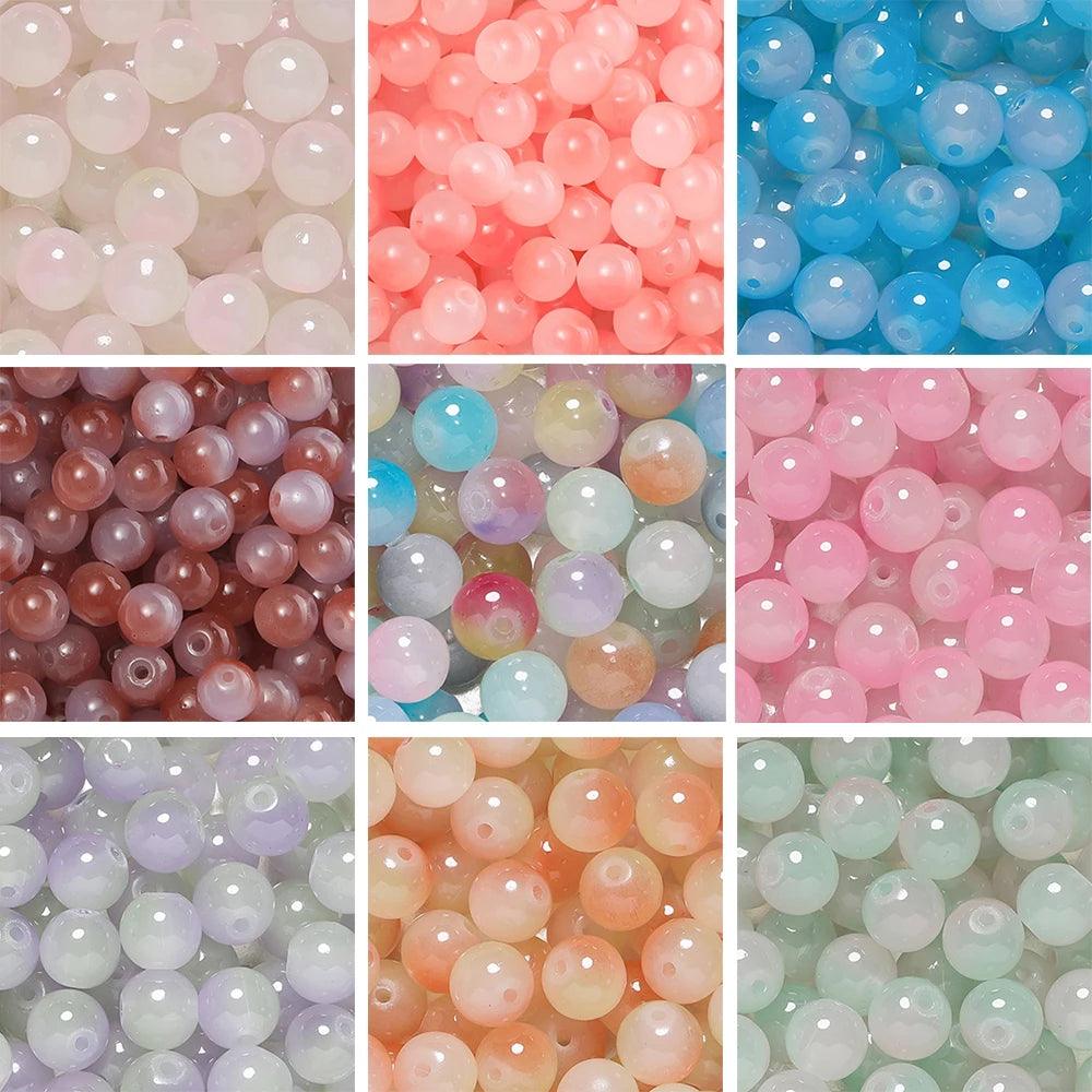 50pcs 8/10mm Double Color Jelly Result Round Glass Beads Loose Spacer Beads Pattern for Jewelry Making DIY Bracelet Necklace