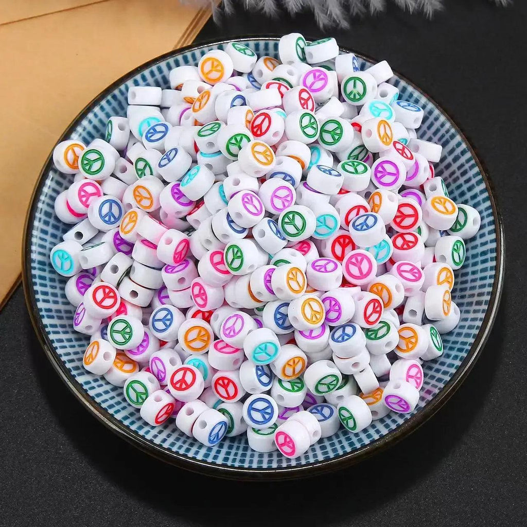 100/200/300/500PCS Acrylic Peace Sign Beads Round Flat Loose Spacer Beads For Jewelry Making Diy Bracelet Necklace Accessories