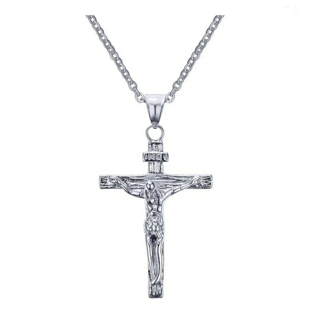 Fashion Crucifix Jesus Christ Men Jewelry Gold Brown Silver Color Metal Cross Pendant With Neck Chain Necklaces For Women