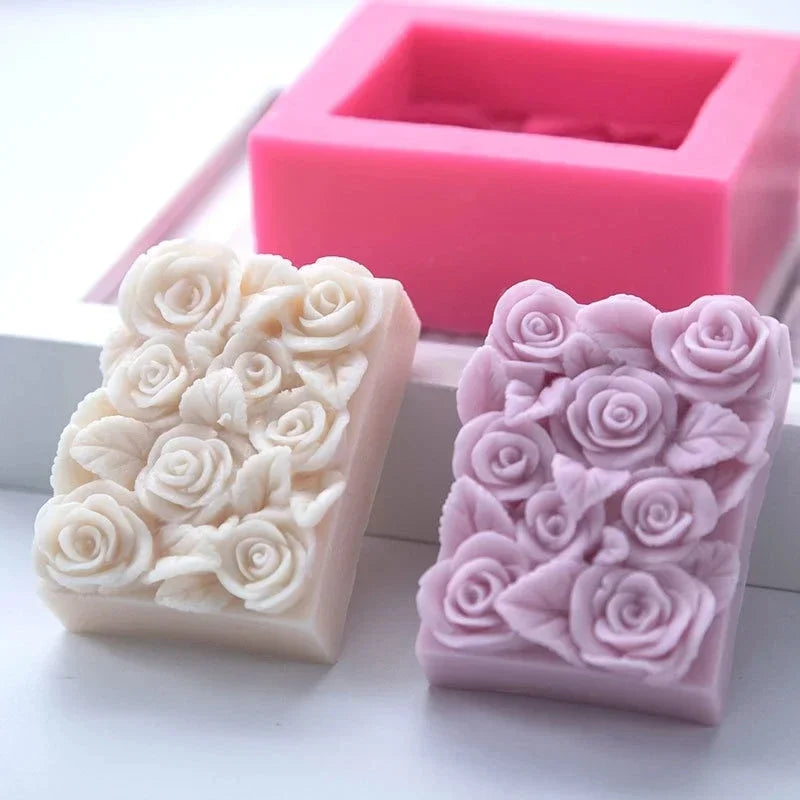 Rectangle Rose Flower Silicone Soap Mold Candle Molds DIY Handmade Soap Making Cake Chocolate Baking Mould