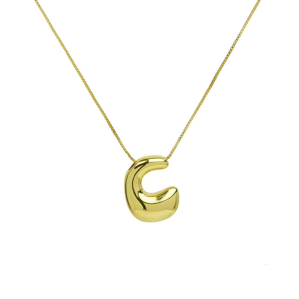 Trendy Gold Plated 18K Chunky Balloon Bubble Initial Letters Pendant Stainless Steel Choker Necklaces for Women Customized Chain