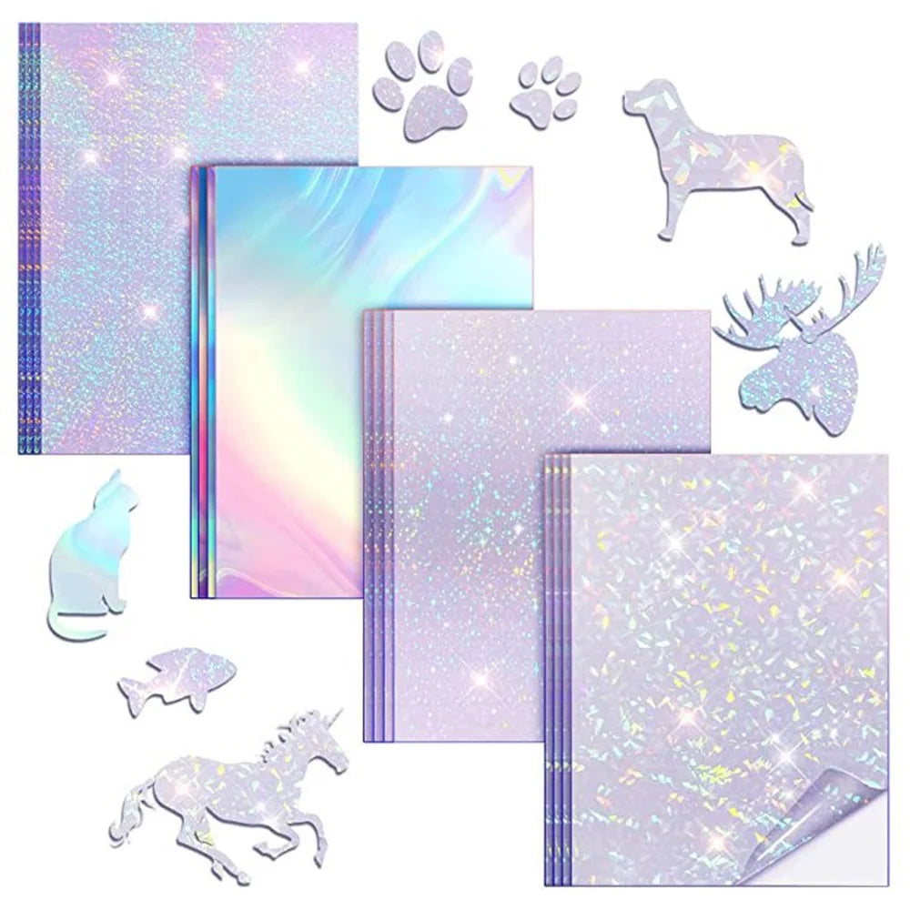 10pcs Transparent Holographic Overlay Vinyl Lamination Sheets Adhesive Stickers Paper Clear Photos Protective Film Decoration A4