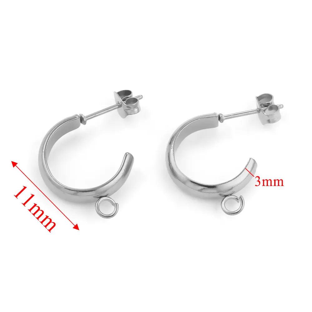 10pcs Stainless Steel Chunky Hoop Earrings Open C Shape Earring with Loop Round Ear Post for DIY Jewelry Making Accessories