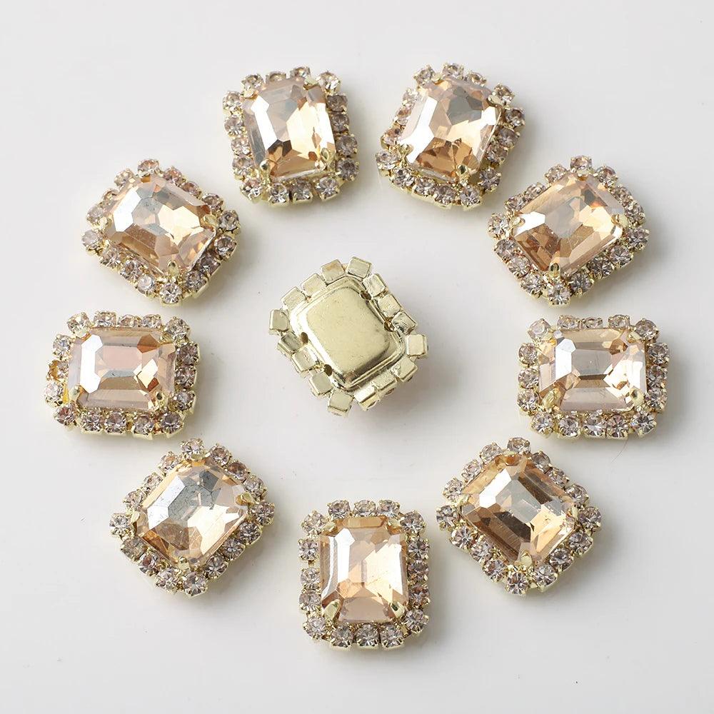 12X14mm 10Pcs Rectangular Diamond Inlaid Four Hole Claw Diamond DIY Jewelry Hair Shoes Hats Materials Water Diamond Accessories