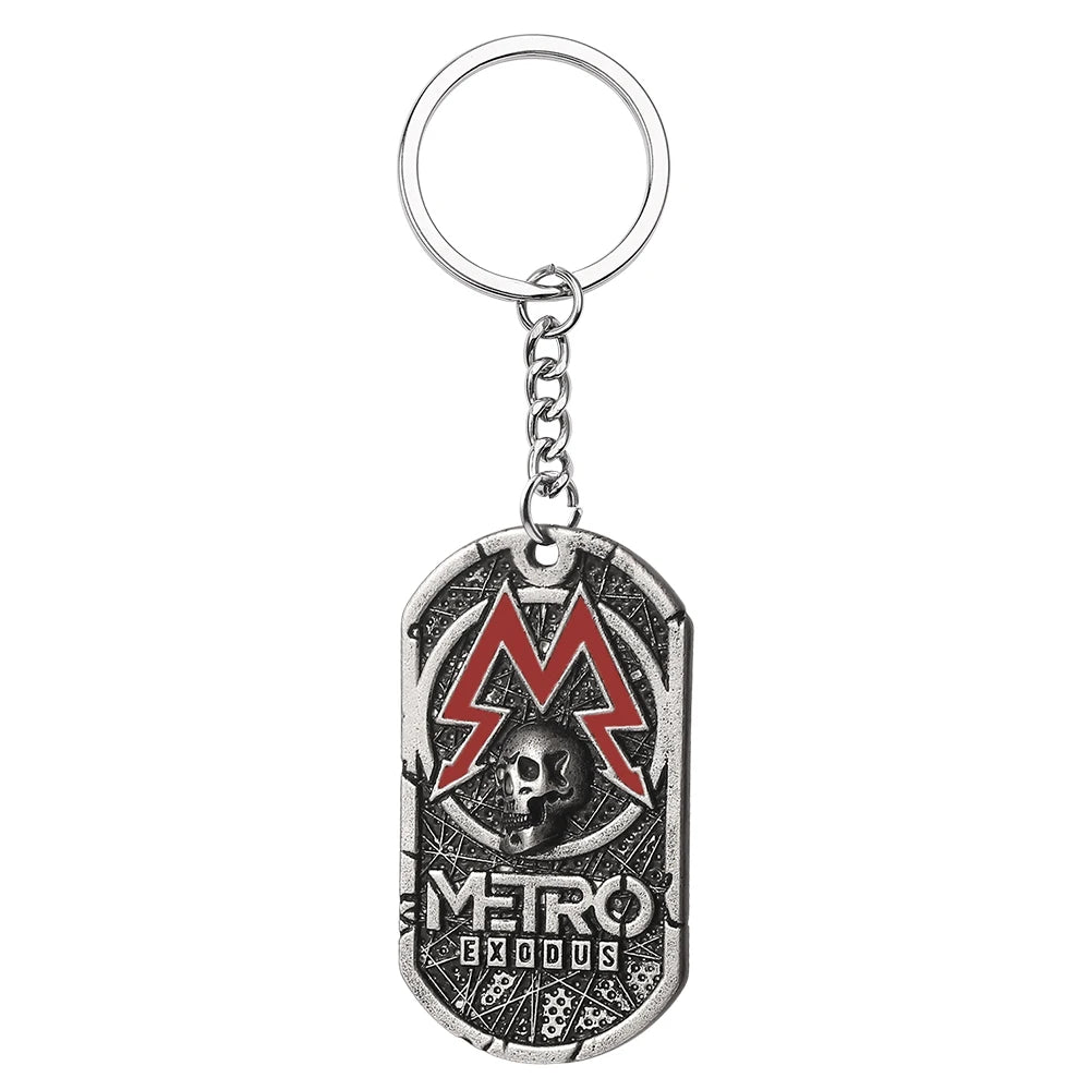 Game Metro Exodus Keychain Retro Metal Dog Tag Skull Pendants Keyrings Women Men Key Holder Charm Jewelry Gifts