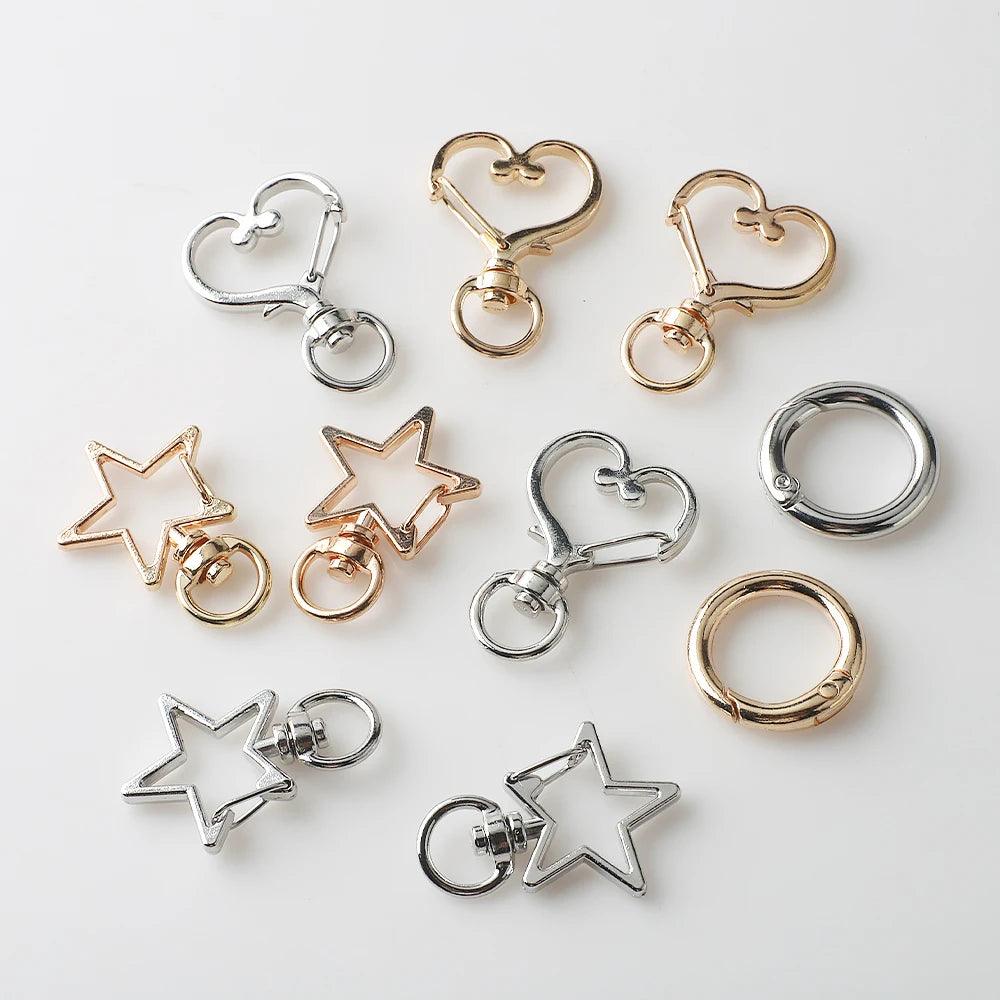 6 Pcs Star Heart Snap Hook Trigger Clips Buckles Lobster Clasps Clips Key Ring for DIY Keychain Lanyard Jewelry Making Accessory