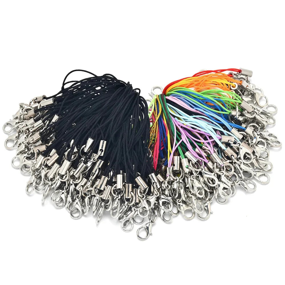 100pcs Strap Charm Cord Lanyard Lariat Strap Cords Lobster Clasp Rope Keychains Hooks Mobile Set Charms Jewelry Accessories