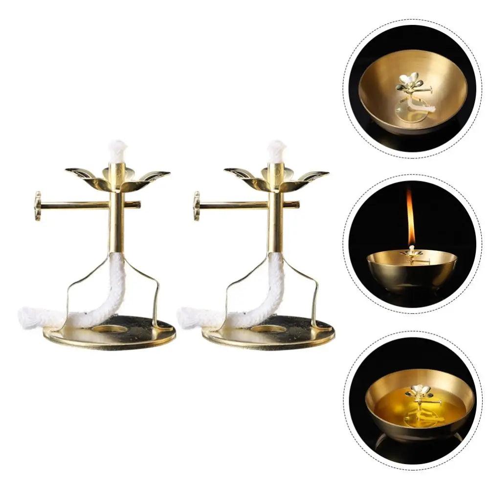 2Pcs Oil Lamp Core Butter Lamp Adjustable Wick Holder Telescopic Wick Lamp With Stand Buddha Supplies - Winord