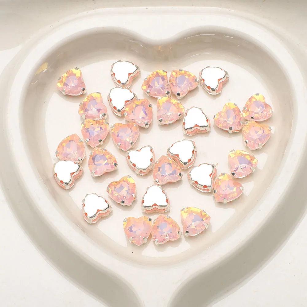 20Pcs 10mm Crystal Glass Love Heart Gems Beads Silver Claw Rhinestone Crafts Jewelry DIY Making Handmade Garment Accessories