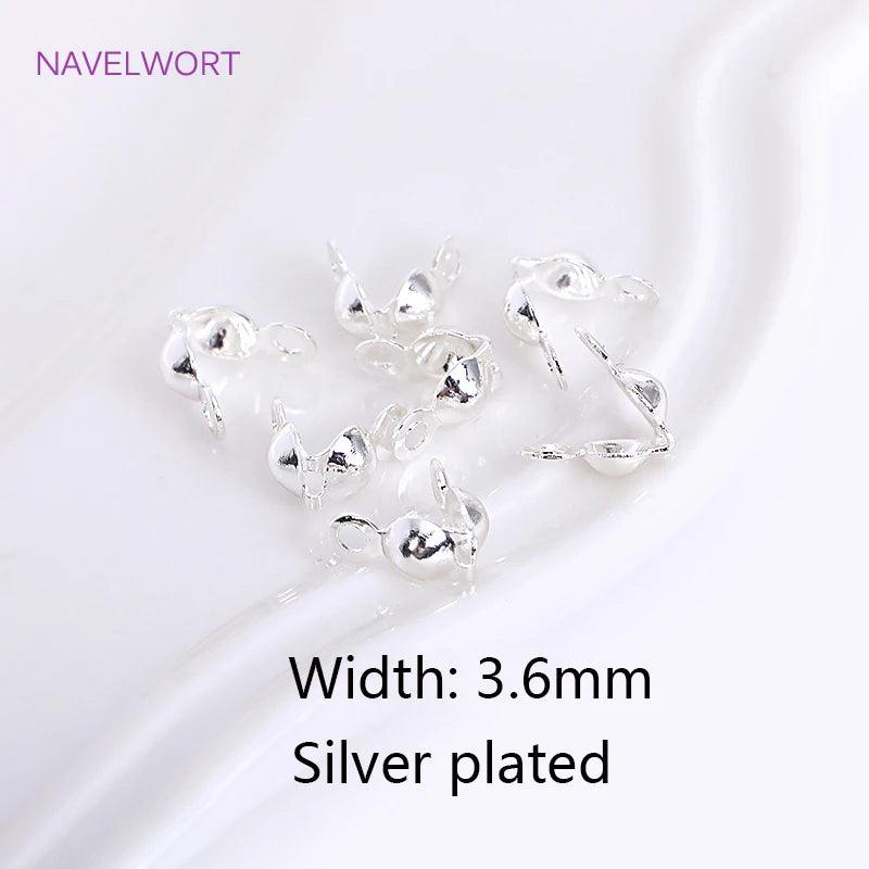 18K Gold Plated Brass 3.6mm Double-Cup Bead Tip with Two Rings,Calotte Crimp Beads For Jewelry Making Findings DIY Accessories