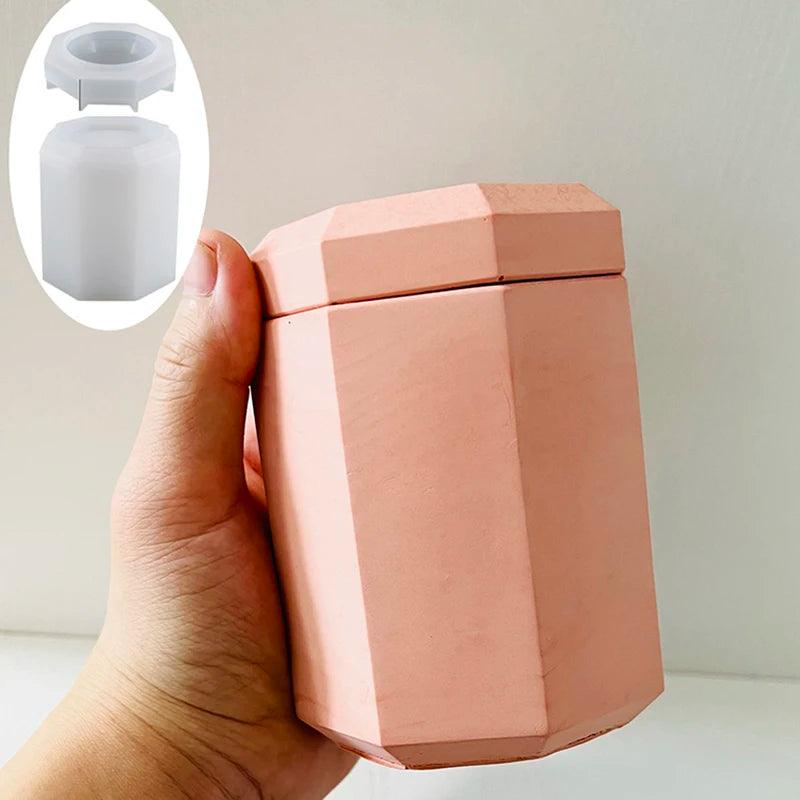 Concrete Candle Jar Silicone Mold Round Cement Candle Vessel Mold Handmade Plaster Storage Cup Mold
