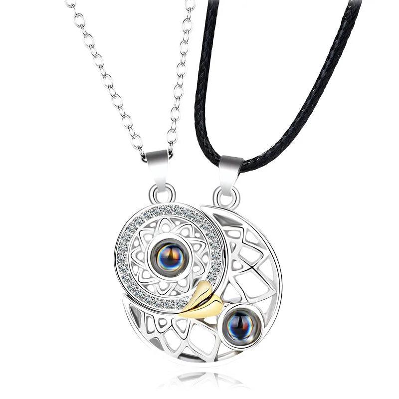 Fashion Couple Matching Necklace Sun Moon Necklaces for Lovers Gift Heart Magnetic Paired Pendant Jewelry Chain Choker 2 PCS/Set