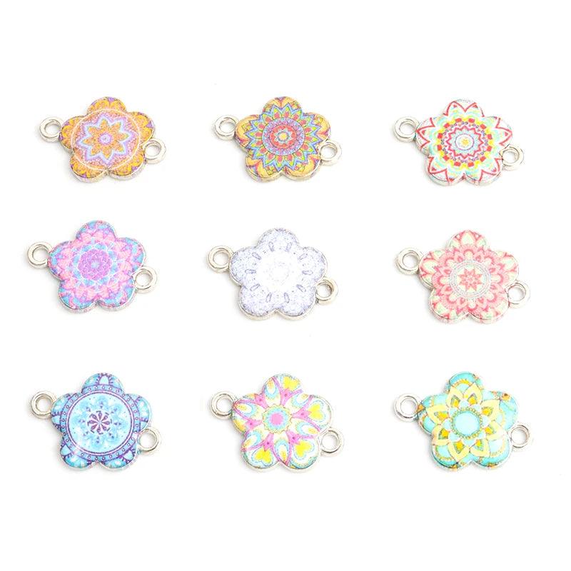 10pcs Mysterious Mandala Flower Enamel Connectors Datura Flower Of Life Double Ring Pendants for DIY Necklace Bracelet Anklet