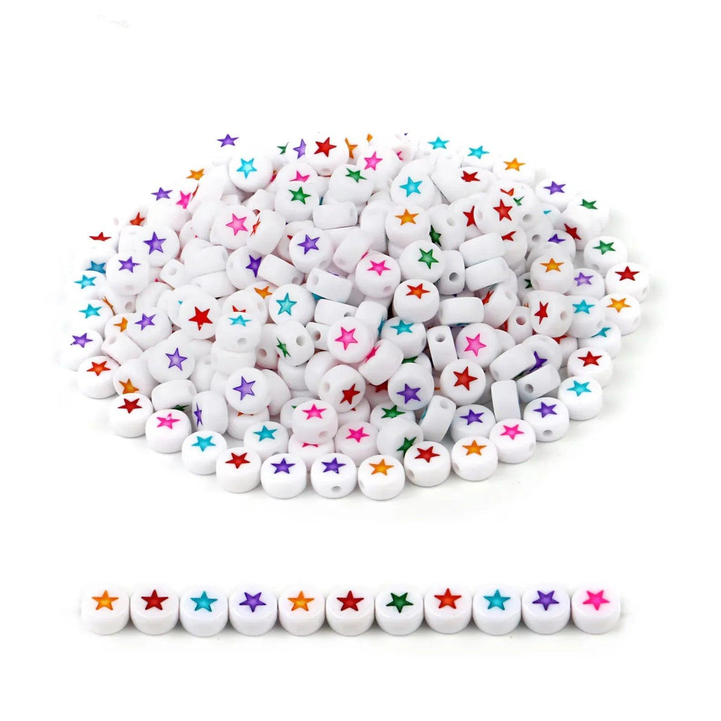 100/200/300/500Pcs Fashion Jewelry Stars Acrylic Flat Round Beads for Jewelry Making DIY Handmade Bracelet Accessories 4x7mm