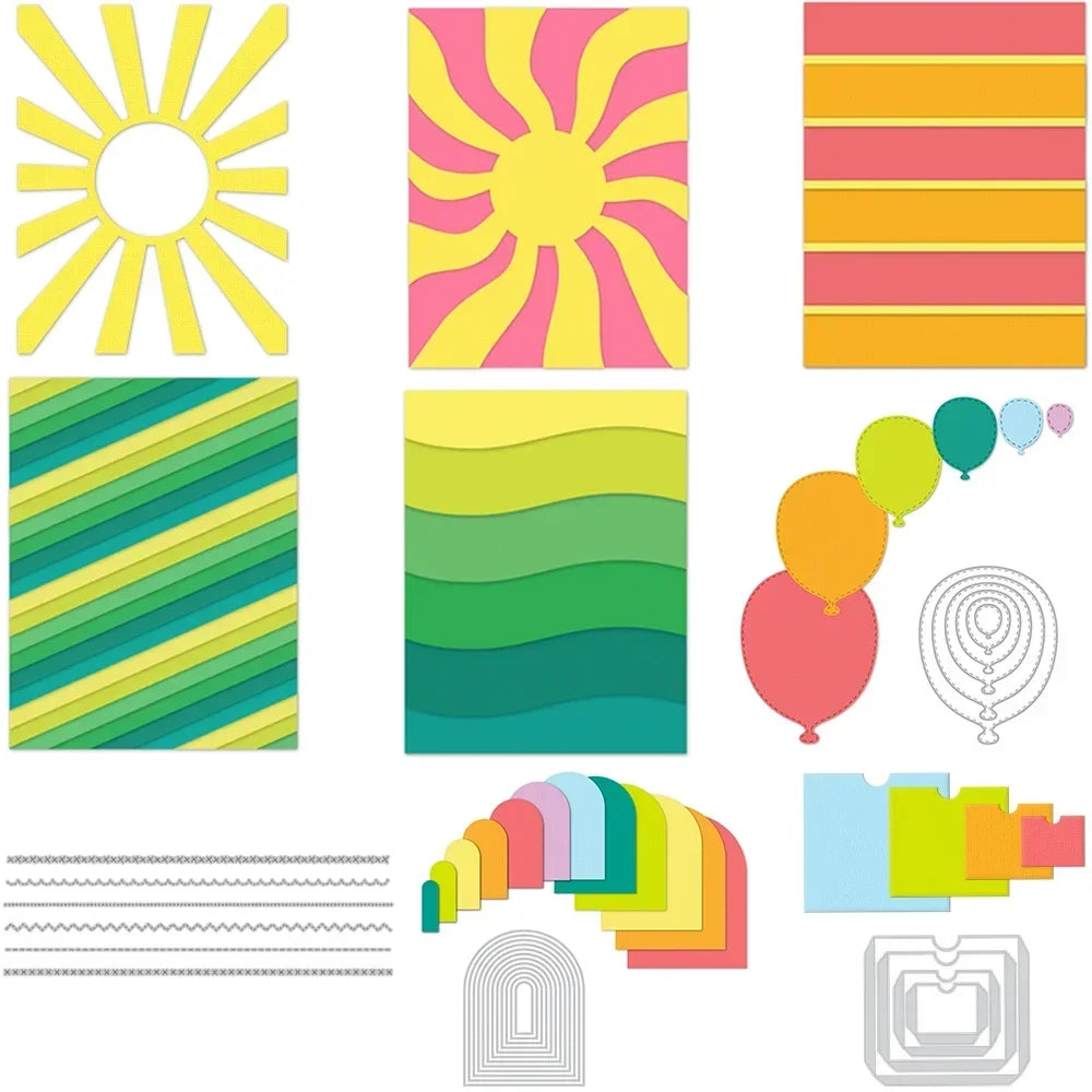 Wavy Sun Bold Curves Metal Cutting Dies Balloon Arched Stacked Pocket Book Frame Die Cut Set for DIY Scrapbooking Crafts