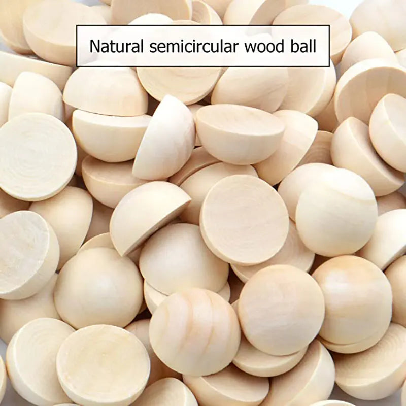 Half Wood Balls Bead Unfinished Natural Split Wood Beads Round Wood Balls Beads DIY Kids Arts and Craft Accessories Decoration