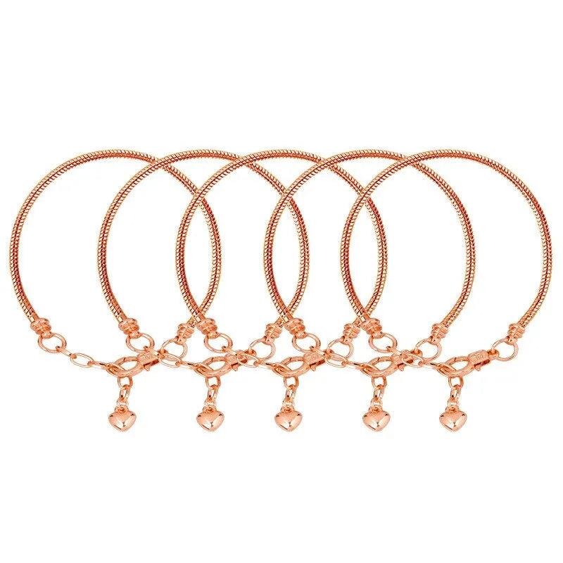 5pcs Gold Silver Bracelet Simple Delicate Snake Chain Bracelet for Women With Heart Lobster For Diy Original Bracelet