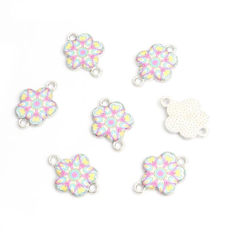 10pcs Mysterious Mandala Flower Enamel Connectors Datura Flower Of Life Double Ring Pendants for DIY Necklace Bracelet Anklet