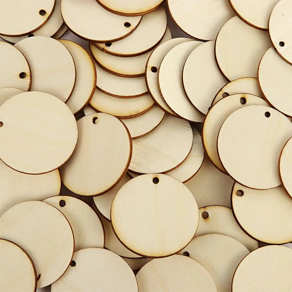 50pcs Round Wooden Discs With Holes Unfinished Predrilled Natural Wood Slices DIY Crafts Centerpieces Wooden Christmas Ornaments