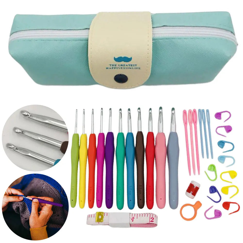 Crochet Hooks Kits Yarn Knitting Needles with Case Colorful Crochet Hooks Kit Ergonomic Handle Crochet Knitting Needles