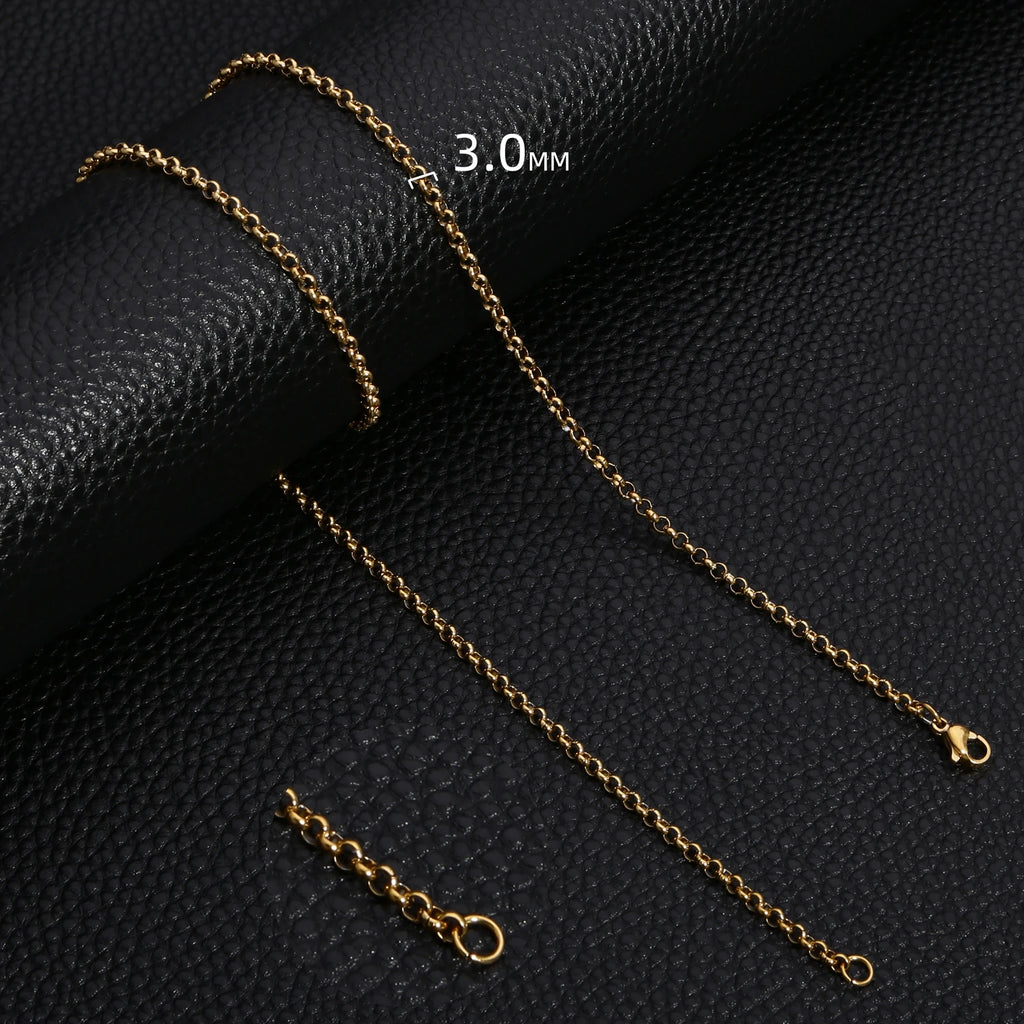 HIYEE Simple Fashion 2-5MM Wide Square BEADS NK Round Chain Necklaces for Men Women Stainless Steel Jewelry 45-70CM Length