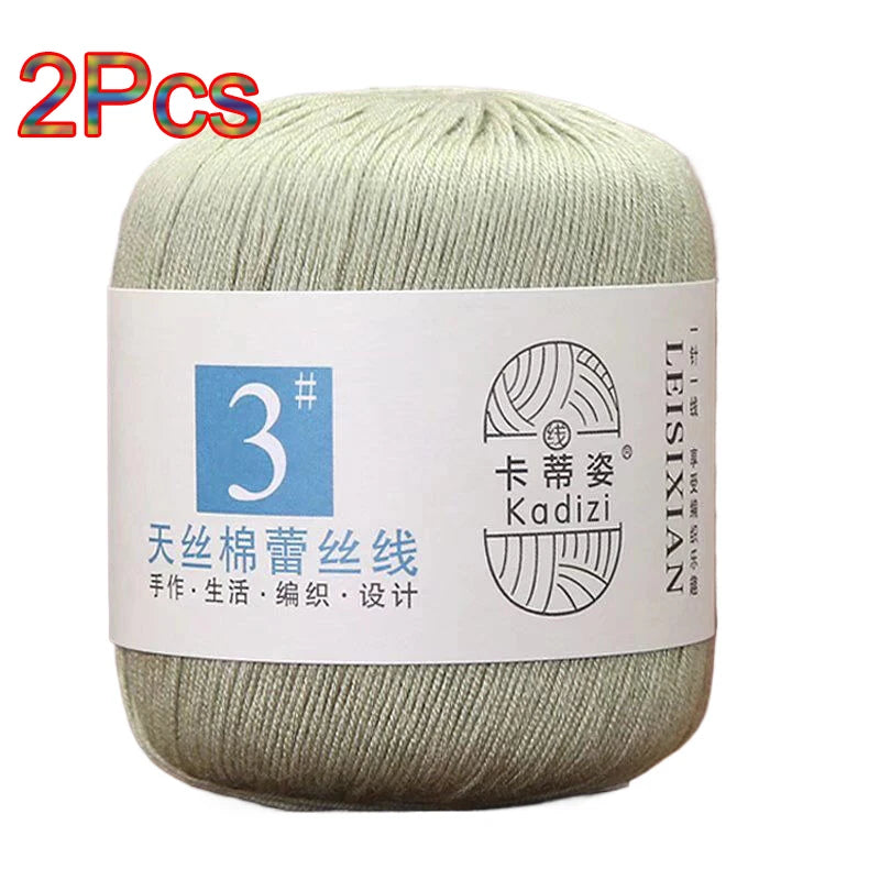100% Mercerized Cotton Lace Yarn Threads for Crochet and Knitting - 2Pcs Embroidery Craft Set