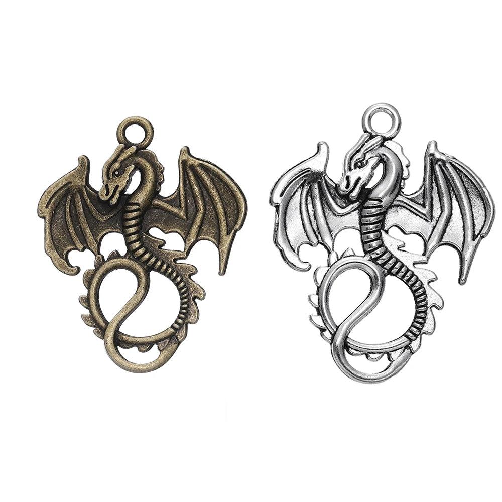 5pcs/lot Retro Style Alloy Dragon Pendants Punk Bracelet Metal Charms For DIY Necklace Crafts Jewelry Making Accessories