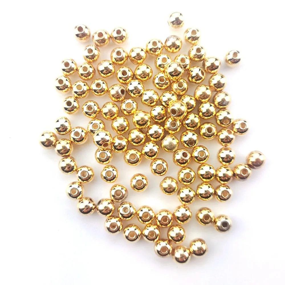 6mm 100Pcs 200Pcs Round Beads Spacer Beads Set Silver & Gold Smooth Loose Ball Beads for DIY Bracelet Jewelry Making Craft