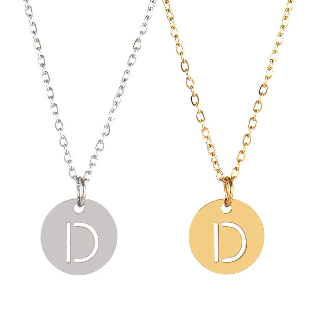 Stainless Steel A-Z 26 Initials Name Necklace Alphabet Round Pendant Letter Necklaces For Women Choker Jewelry Gifts Wholesale