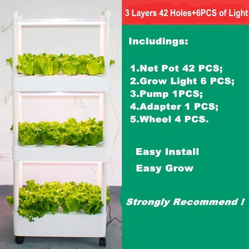 Hydroponics Growing System Indoor Garden Kit,3 Layers 42 Pods Hydroponic Planter with Led Light for Vegetable Strawberry Herb